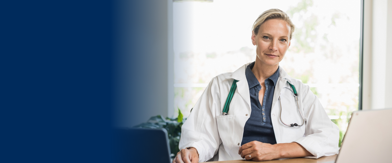 female doctor looking straight ahead